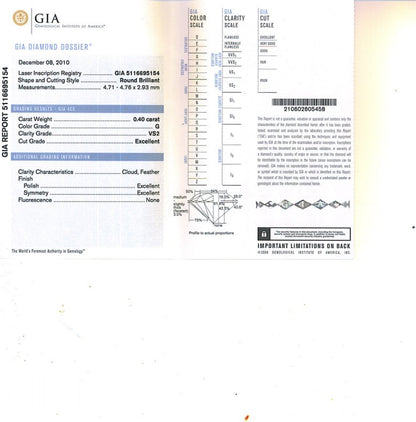Round Brilliant Cut Diamond 0.40ct G VS2