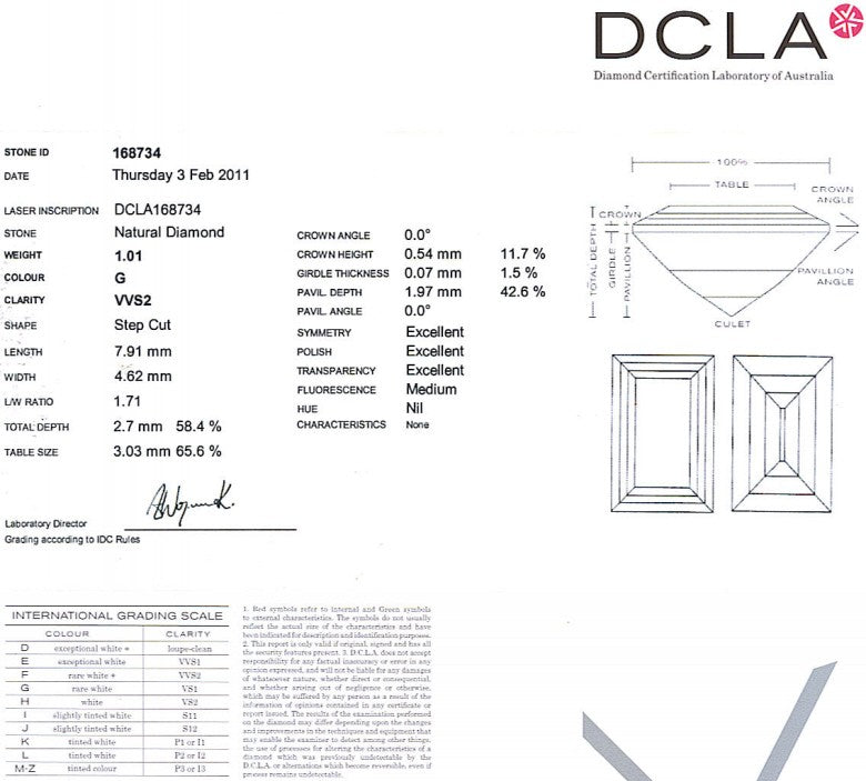 Baguette Cut Diamond 1.01ct G VVS2