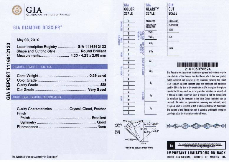 round Brilliant Cut Diamond 0.29ct I SI2