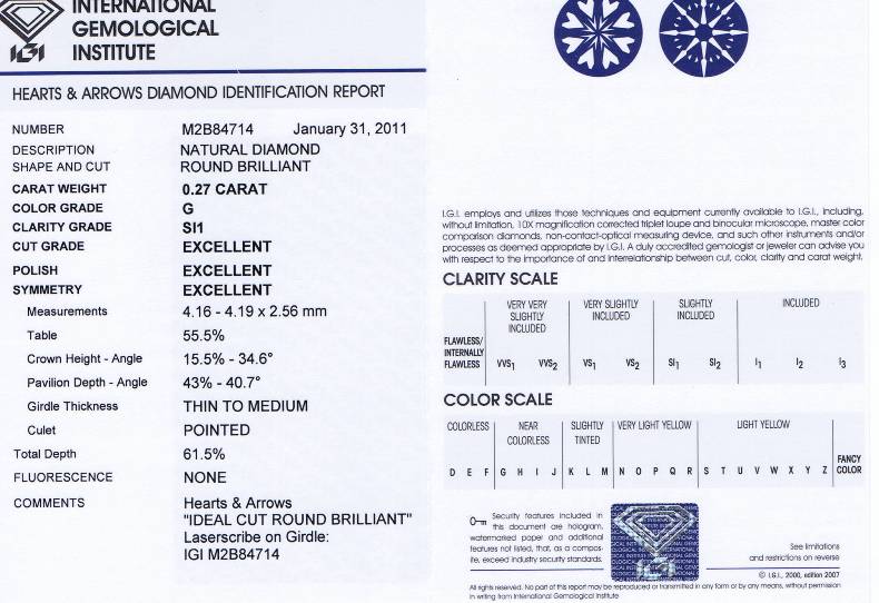 Round Brilliant Cut Diamond 0.27ct G SI1