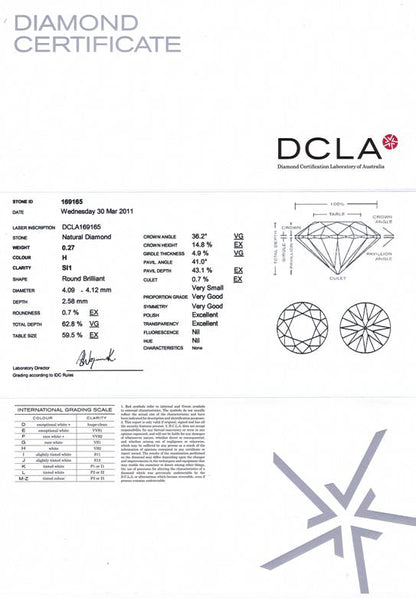 Round Brilliant Cut Diamond 0.27ct H SI1