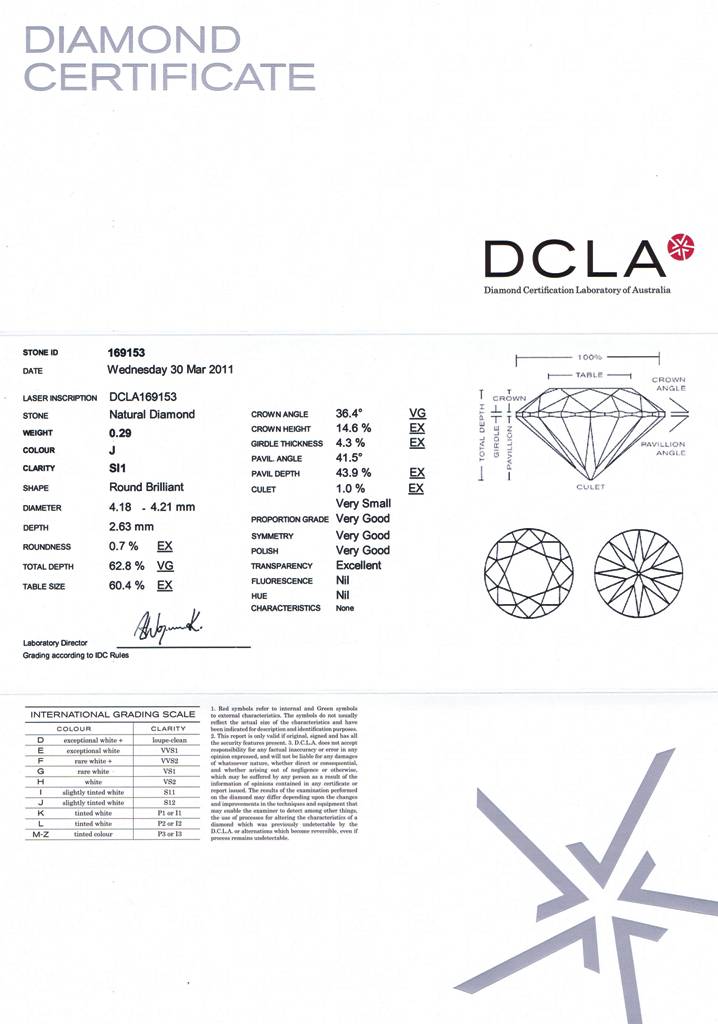 Round Brilliant Cut Diamond 0.29ct J SI1