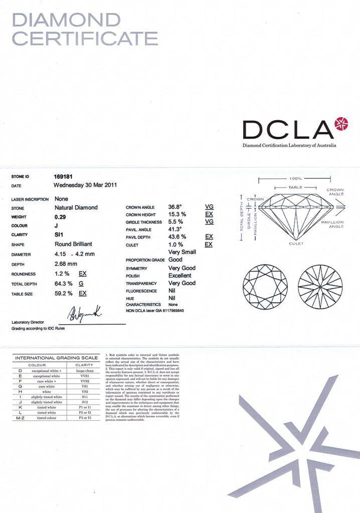 Round Brilliant Cut Diamond 0.29ct J SI1