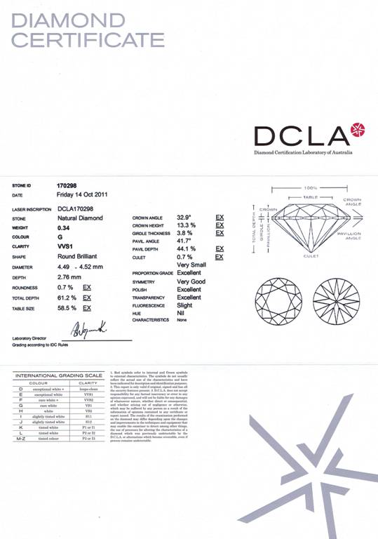 Round Brilliant Cut Diamond 0.34ct G VVS1