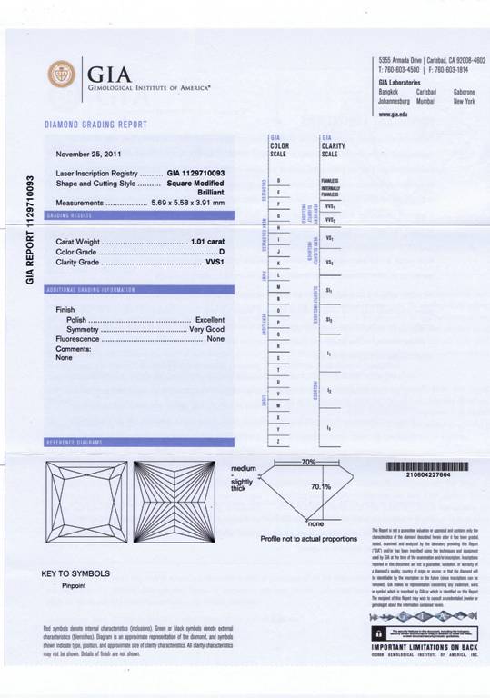 Princess Cut Diamond 1.01ct D VVS1