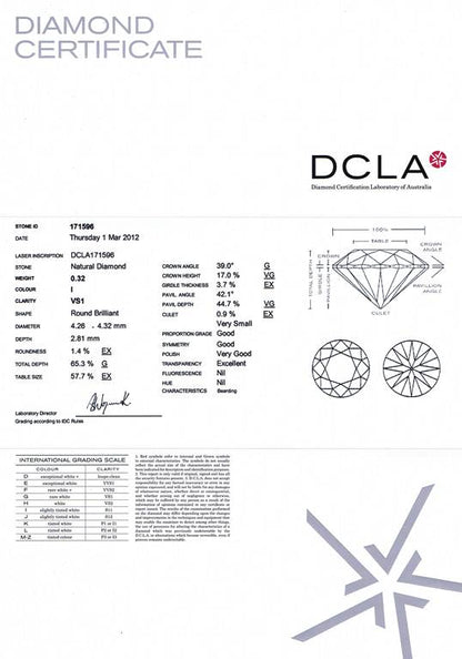 Round Brilliant Cut Diamond 0.32ct I VS1
