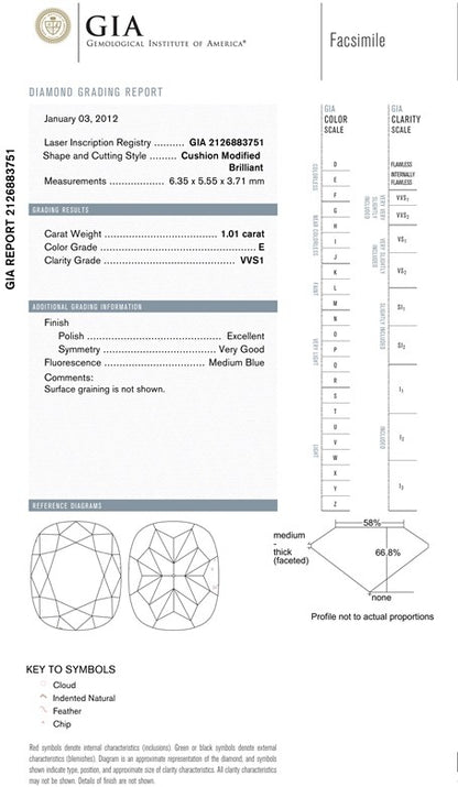 Cushion Cut Diamond 1.01ct E VVS1