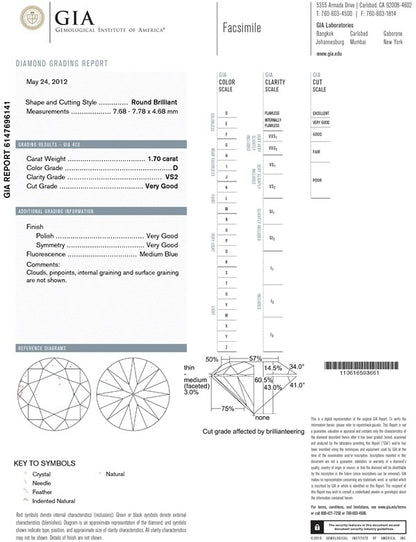Round Brilliant Cut Diamond 1.70ct D VS2