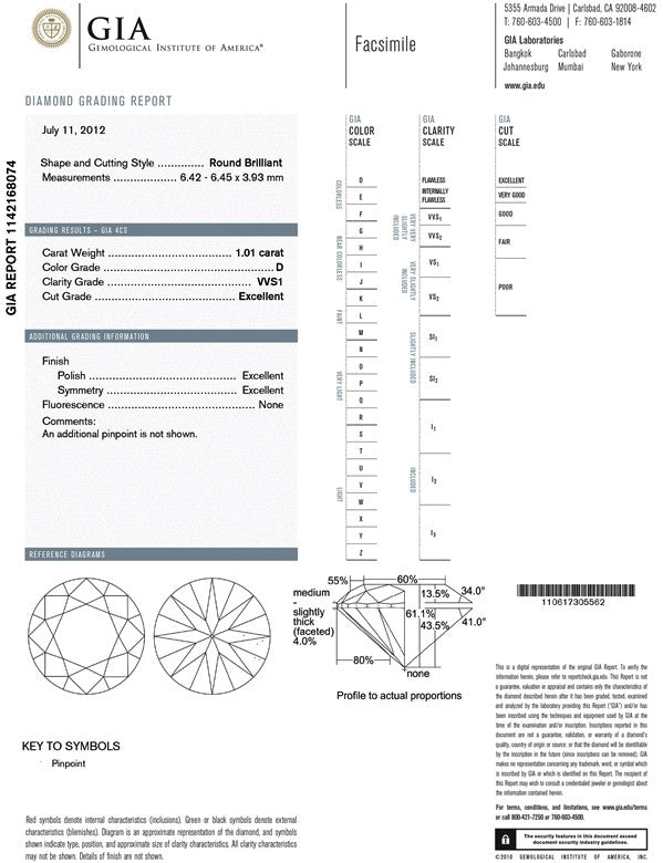 Round Brilliant Cut Diamond 1.01ct D VVS1