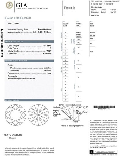 Round Brilliant Cut Diamond 1.01ct D VVS1