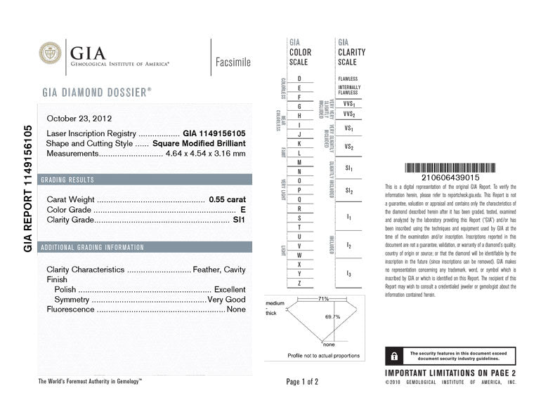 Princess Cut Diamond 0.55ct E SI1