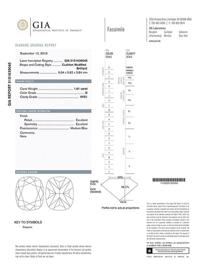 Cushion Cut Diamond 1.01ct D VVS1