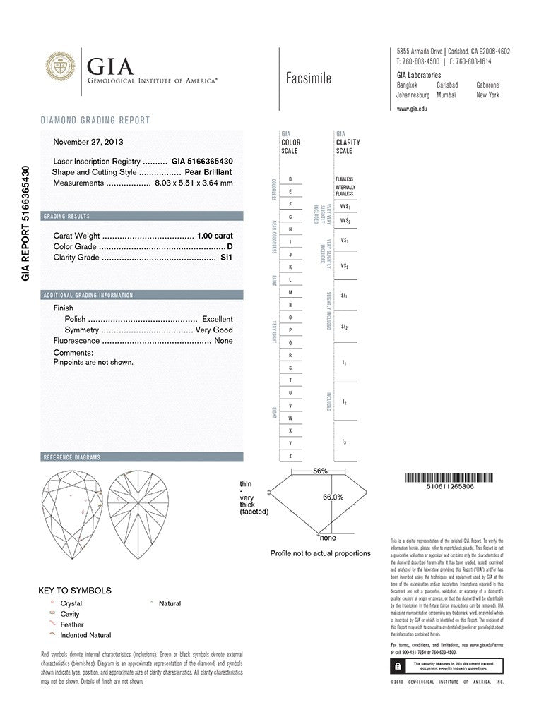 Pear Shape Diamond 1.00ct D SI1