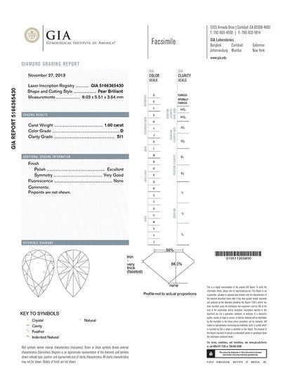 Pear Shape Diamond 1.00ct D SI1