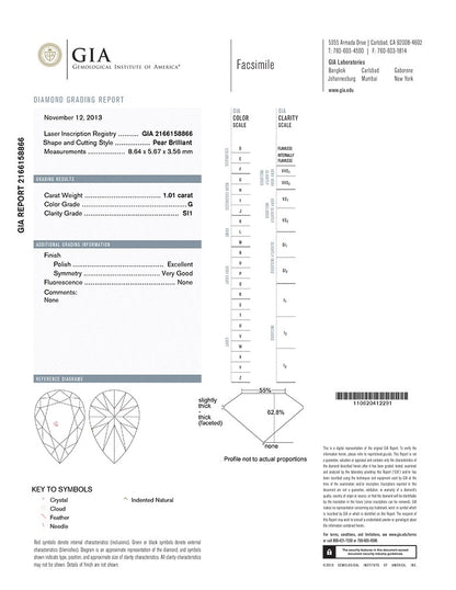 Pear Shape Diamond 1.01ct G SI1