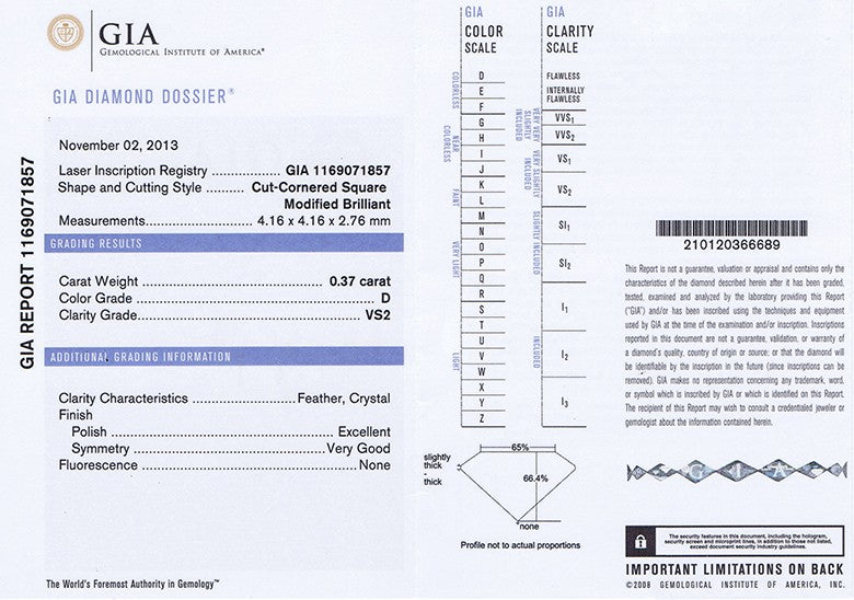 Radiant Cut Diamond 0.37ct D VS2