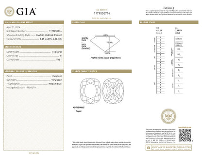 Cushion Cut Diamond 1.40ct G VVS1