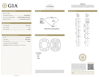 Cushion Cut Diamond 1.30ct D VVS2