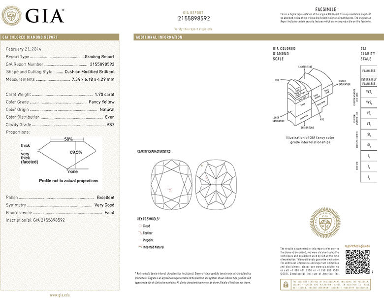 Fancy Yellow Cushion Cut Diamond 1.70ct - VS2