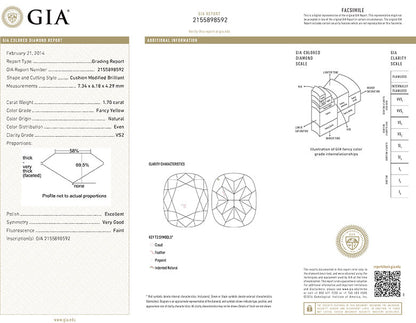 Fancy Yellow Cushion Cut Diamond 1.70ct - VS2