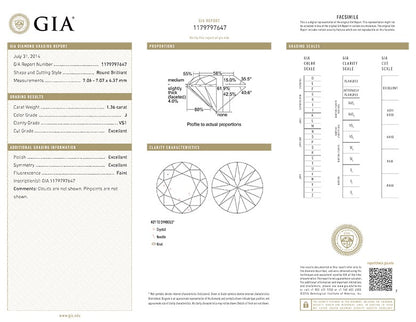 Round Brilliant Cut Diamond 1.36ct J VS1