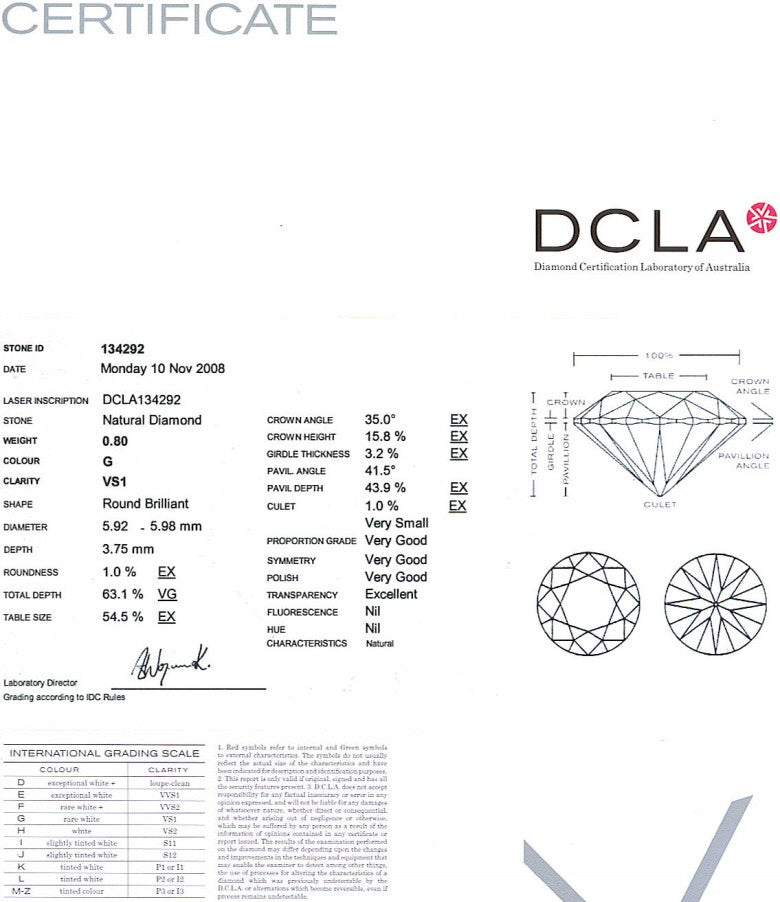 Round Brilliant Cut Diamond RBC 126 0.80ct G VS1