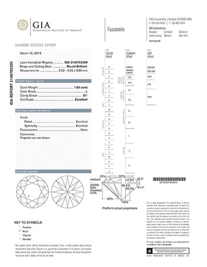 Round Brilliant Cut Diamond 1.08ct L SI1