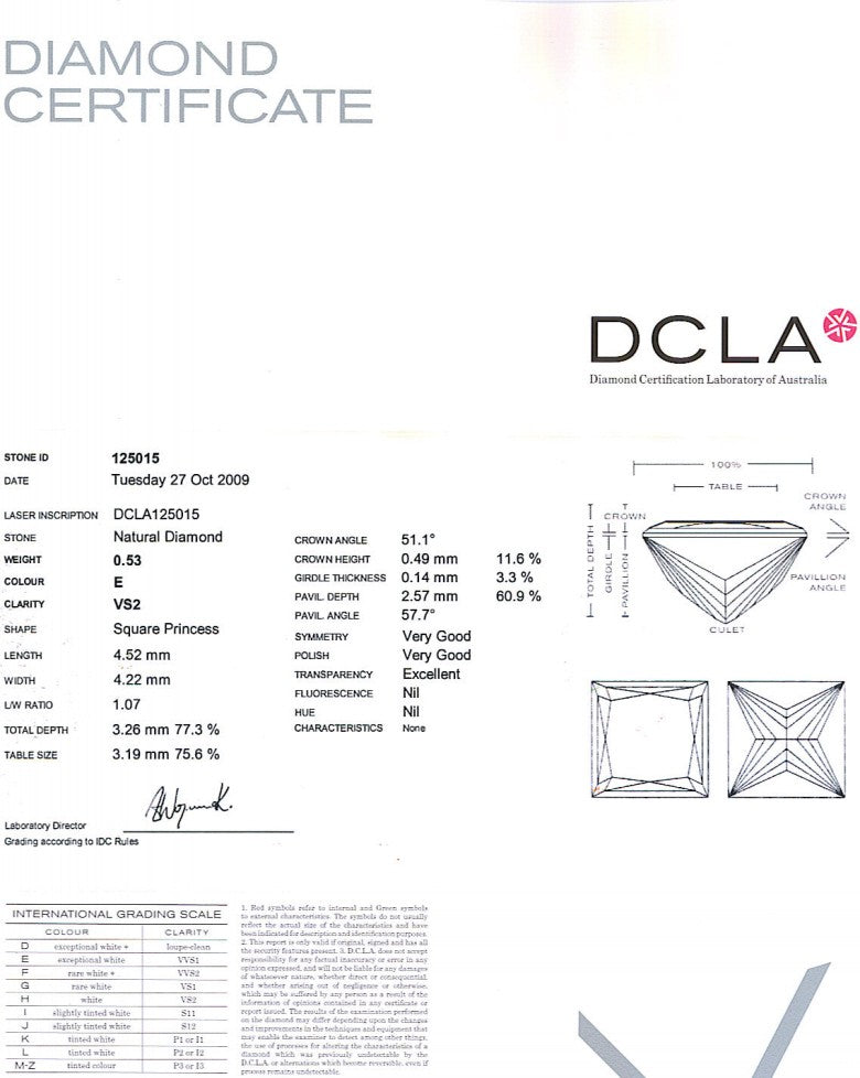 Priness Cut Diamond 0.53ct E VS2