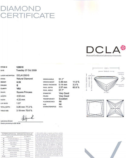 Priness Cut Diamond 0.53ct E VS2