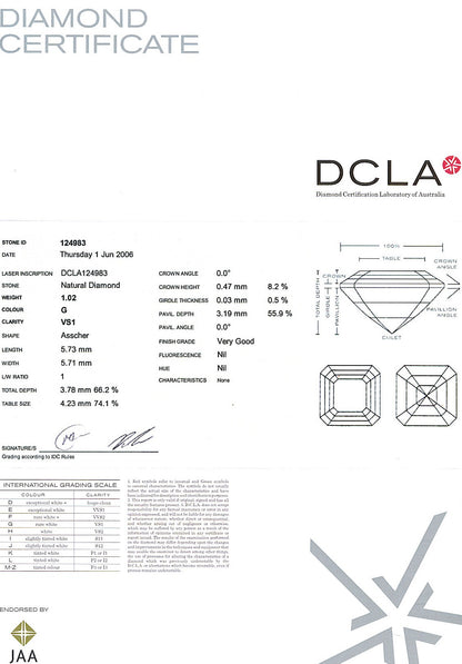 Asscher Cut Diamond 1.02ct G VS1 - A119