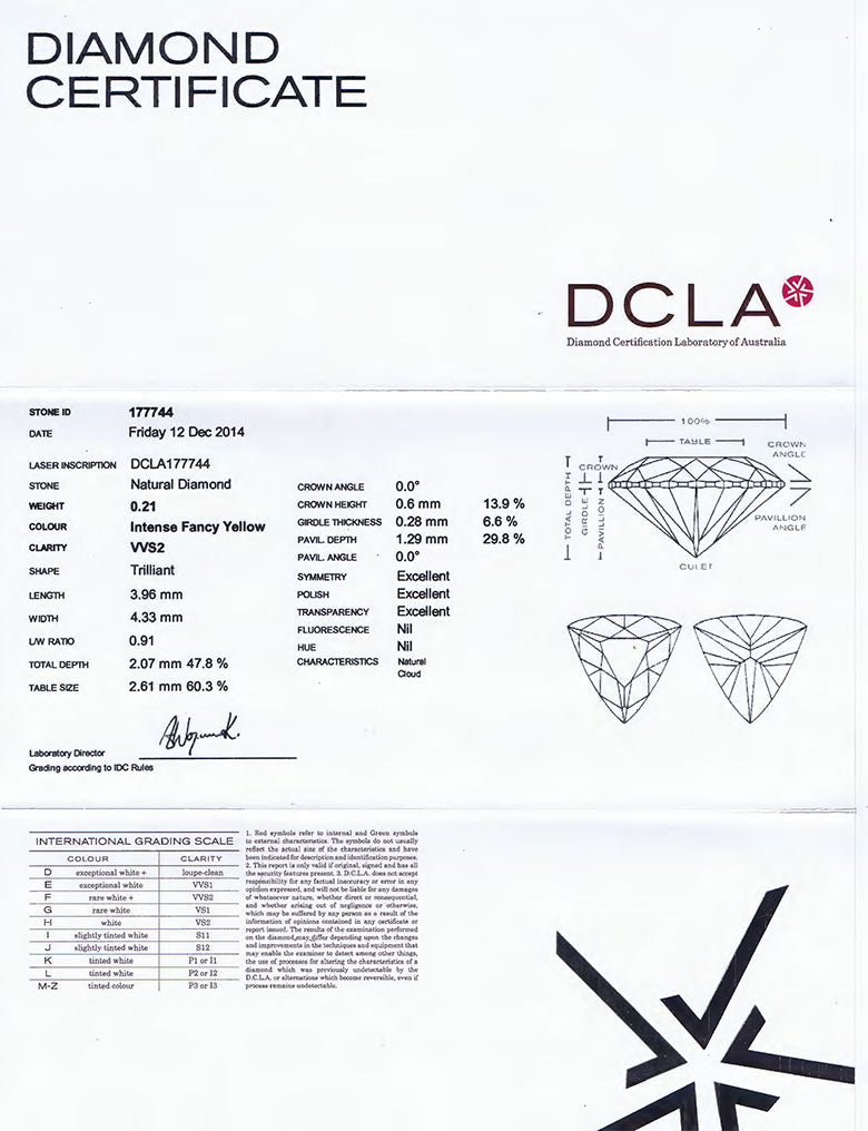 Intense Fancy Yellow Trilliant Cut Diamond 0.21ct VVS2