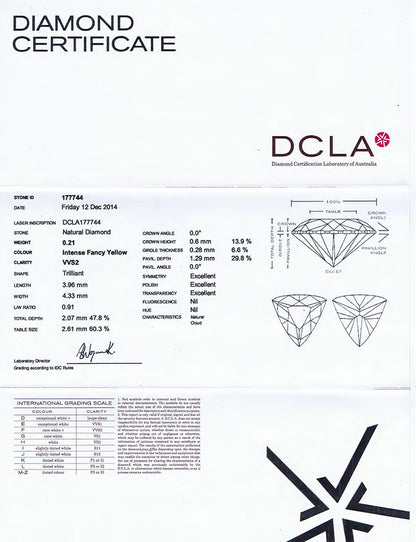Intense Fancy Yellow Trilliant Cut Diamond 0.21ct VVS2