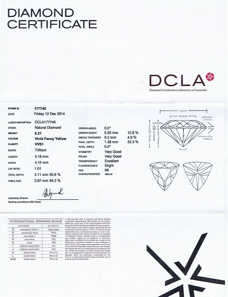 Vivid Fancy Yellow Trilliant Cut Diamond 0.21ct VVS1