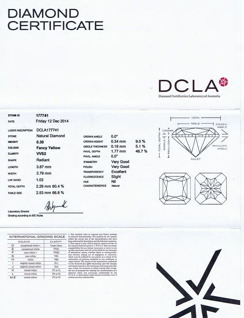 Radiant Cut Diamond 0.30ct - Fancy Yellow VVS2