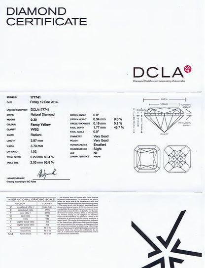 Radiant Cut Diamond 0.30ct - Fancy Yellow VVS2