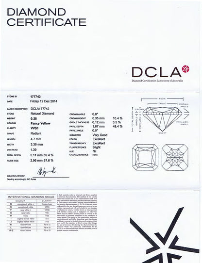 Radiant Cut Diamond 0.28ct - Fancy Yellow VVS1