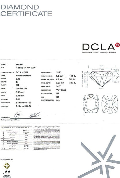 Cushion Cut Diamond 0.86ct G SI2