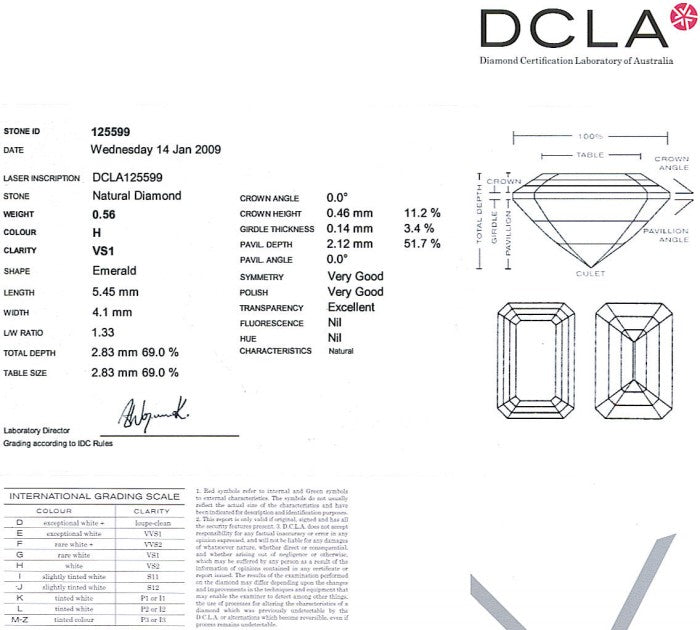 Emerald Cut Diamond 0.56ct H VS1