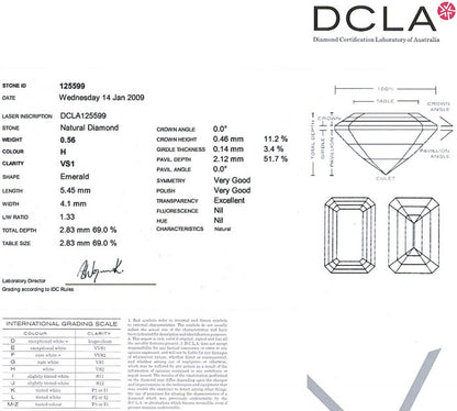Emerald Cut Diamond 0.56ct H VS1