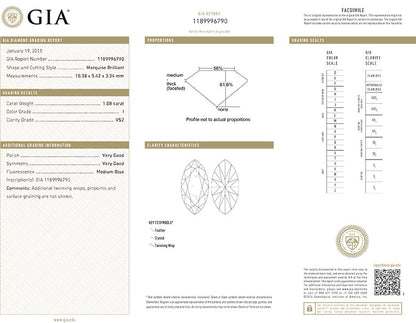 Marquise Cut Diamond 1.08ct I VS2