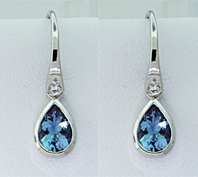 18ct white gold pear-shape aquamarine and diamond drop earrings