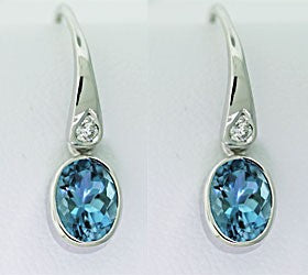 18ct white gold oval aquamarine and diamond drop earrings