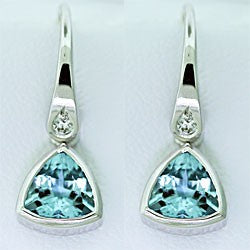 18ct white gold trilliant-cut aquamarine and diamond drop earrings