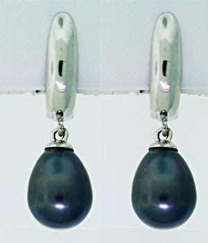 18ct white gold Tahitian pearl and diamond hoop earrings